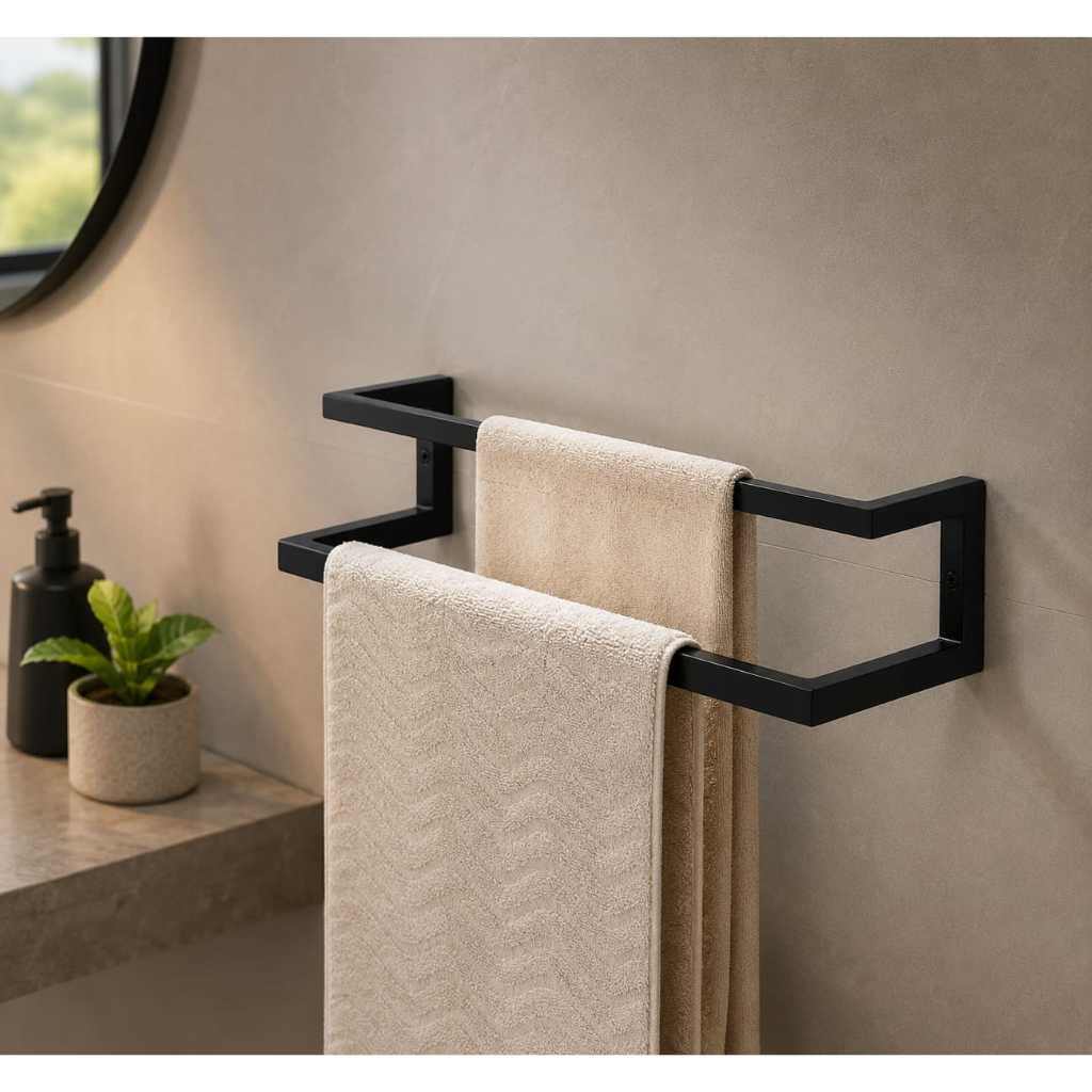 Porta toalhas duplo de parede para banheiro.