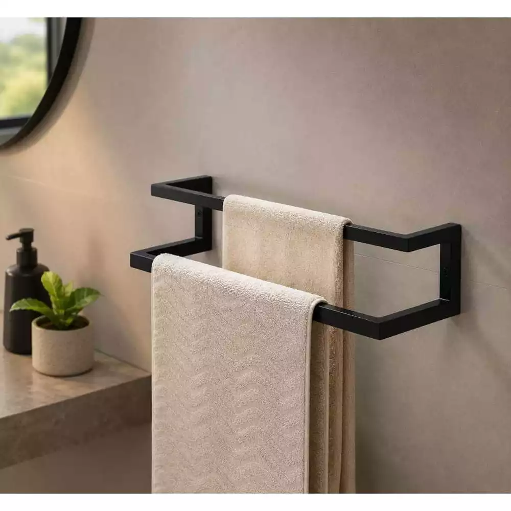 Porta toalhas duplo de parede para banheiro.