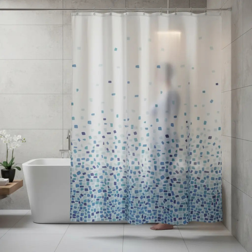 Cortina Para Box De Banheiro Poliéster 1.80X1.98m Estampa Pastilha Azul Lavável Chuveiro Impermeável
