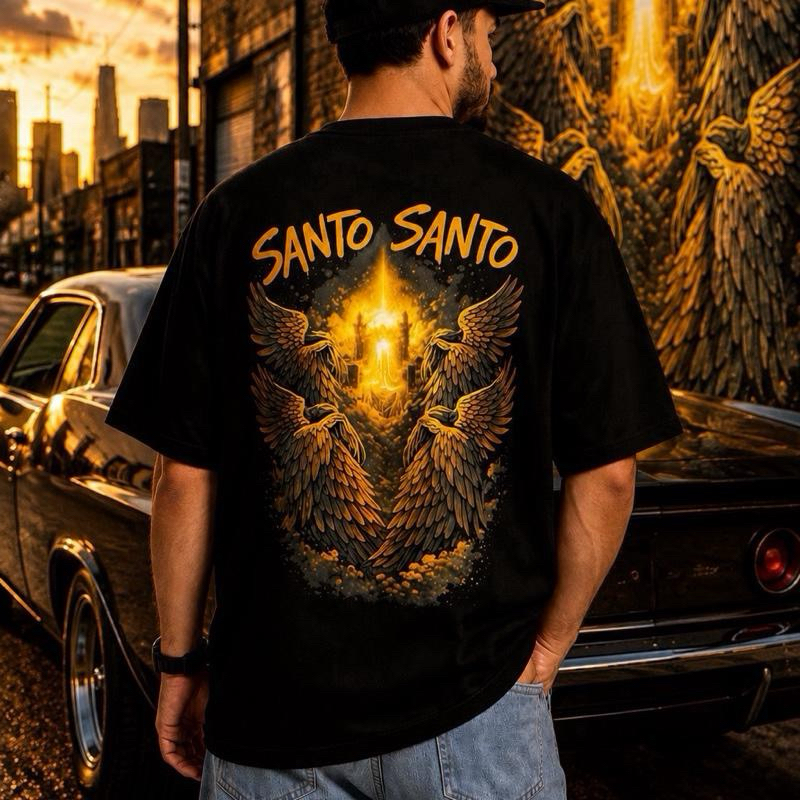 Camiseta Cristã Oversized Santo Santo Isaías 6 Unissex 100% Algodão