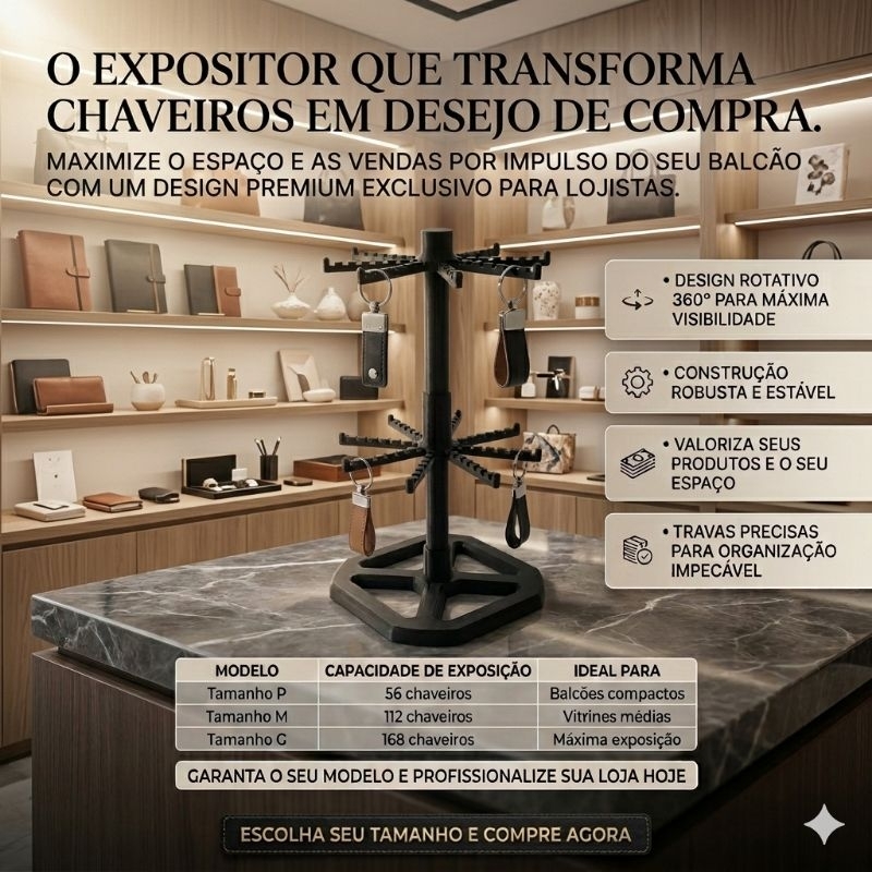 Expositor De Chaveiro Giratório 360° Para Balcão De Loja Premium