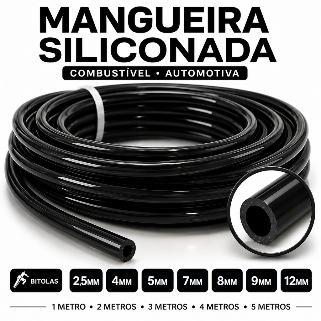 1 à 5 Metros Mangueira Siliconada Flexivel Preta Transparente Combustivel Gasolina Carro Automotiva