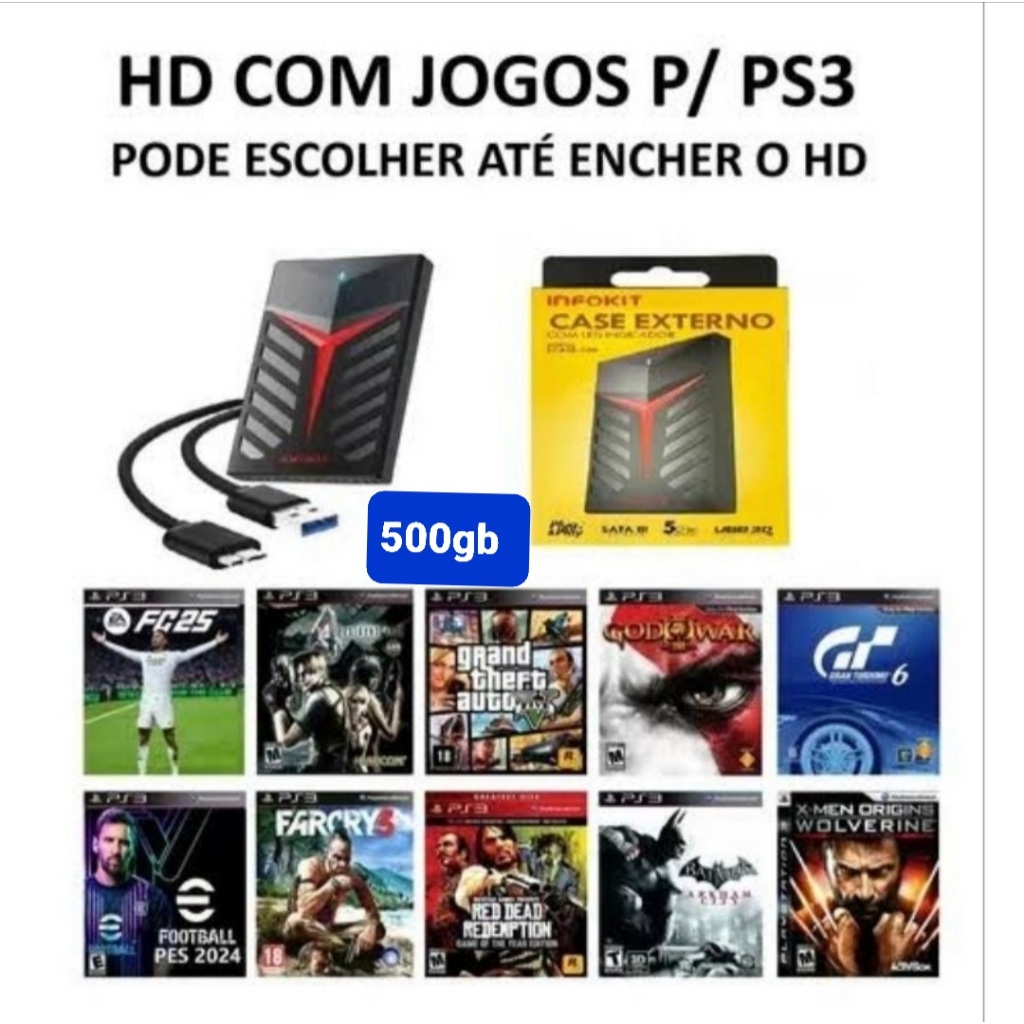 Hd ps3 desbloqueado 500gb lotado