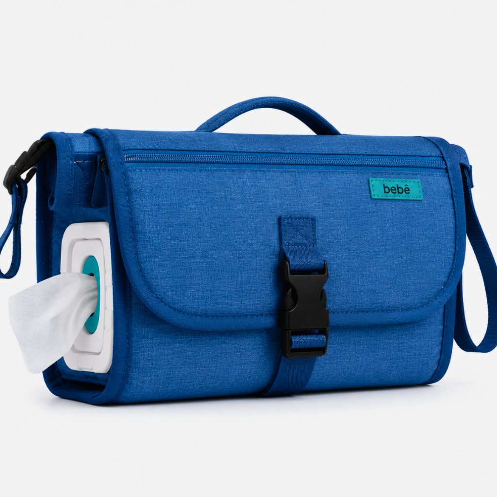 Bolsa Maternidade Trocador de Fraldas Portátil Impermeável com Porta Lenços e Bolsos Organizadores Dobrável Premium AZUL