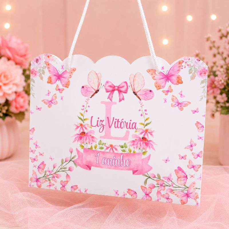 kit 10 Sacolinhas Jardim das Borboletas Personalizada / Lembrancinha com Nome e Idade borboletas