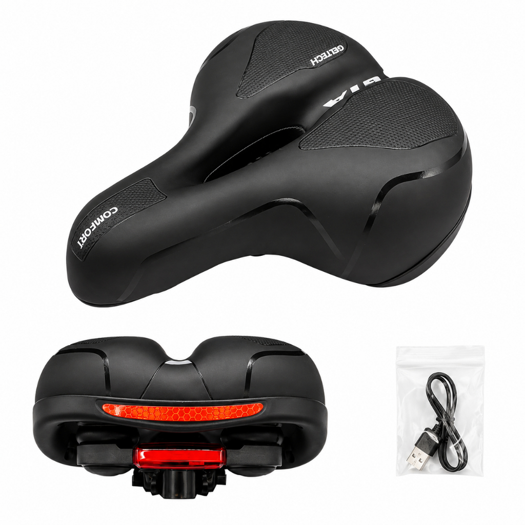 Selim Bike Comfort Gel Tech GTA com Elastômeros e Sinalizador Traseiro