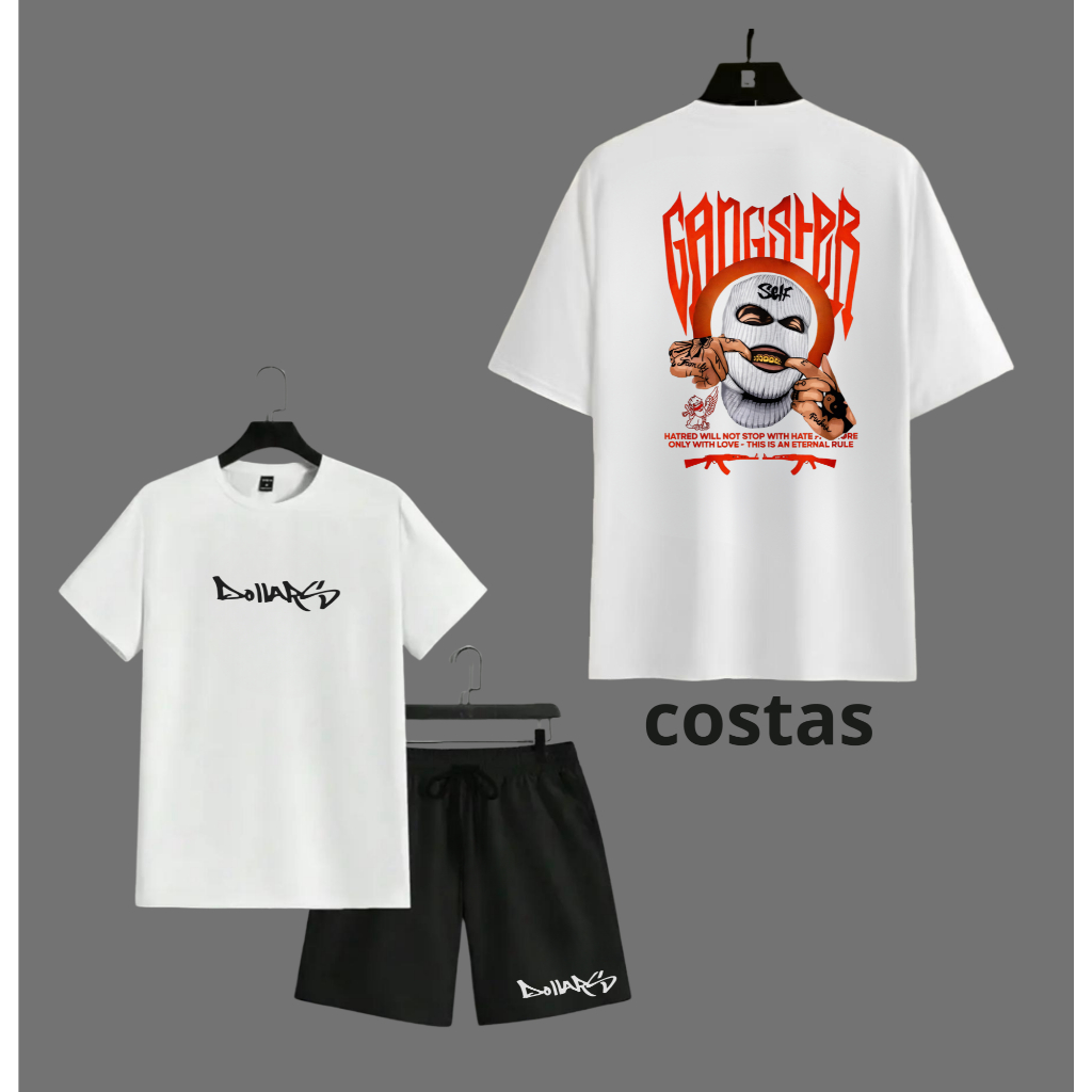 KIT CAMISETA ALGODÃO GANSTER SWAG SHORTS BERMUDA TACTEL TECTEL ELASTANO VERÃO PRAIA STREET RUA MODA PROMOÇÃO
