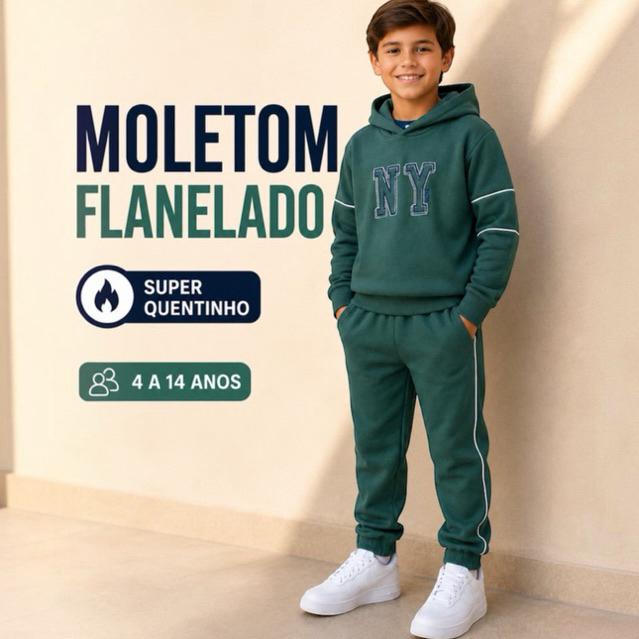 CONJUNTO DE MOLETOM INFANTIL MASCULINO E FEMININO  FLANELADO COM CAPUZ TEMA NY DO 4 AO 14 ANOS!