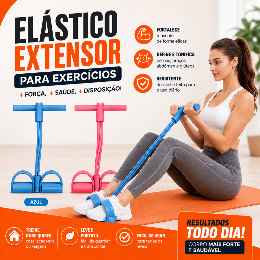 Elástico Extensor Fitness com Pedal Treino em Casa Academia Exercícios Musculação Abdominal