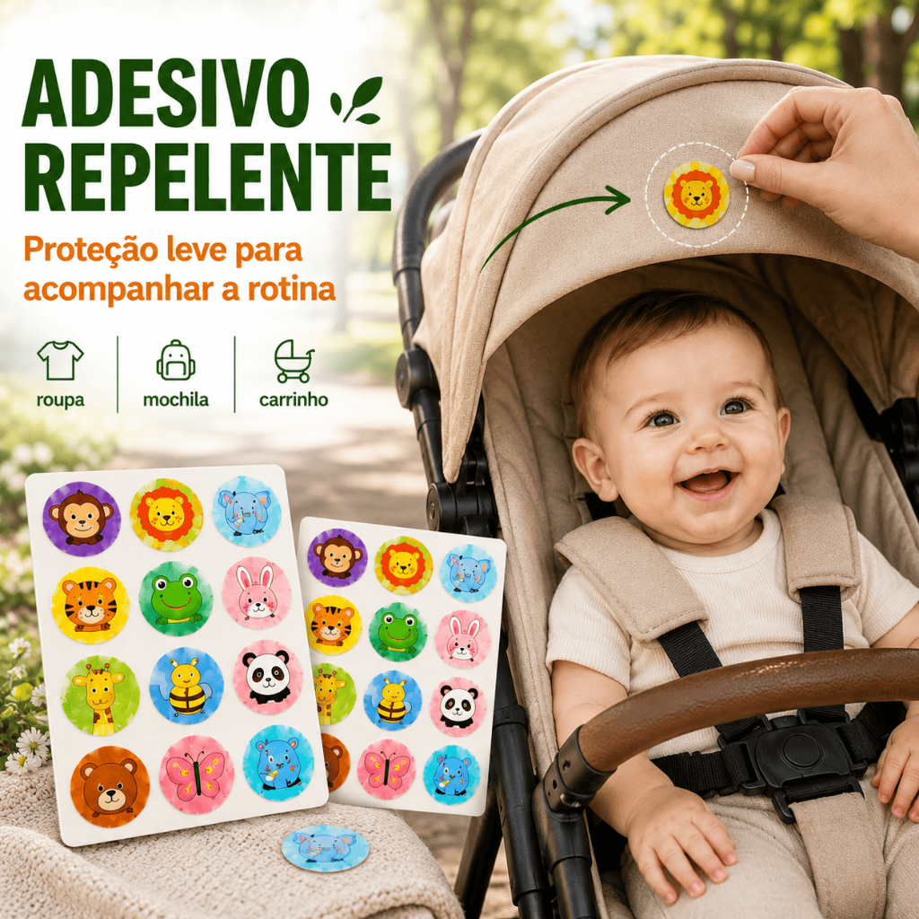 Kit 36 Adesivo Repelente Infantil de Citronela Natural Anti Mosquito Sai Mosquito