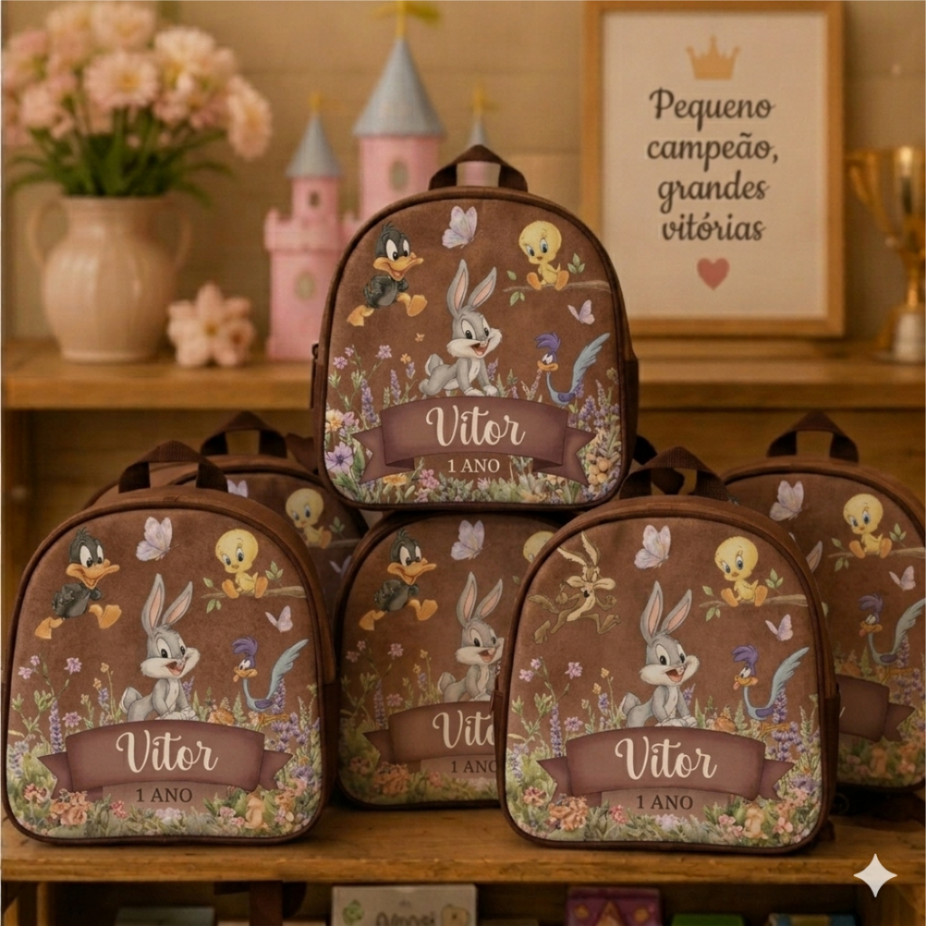 10 Mochilinhas bolsinhas personalizadas looney tunes, vários temas, lembrancinhas para aniversário, festas e eventos