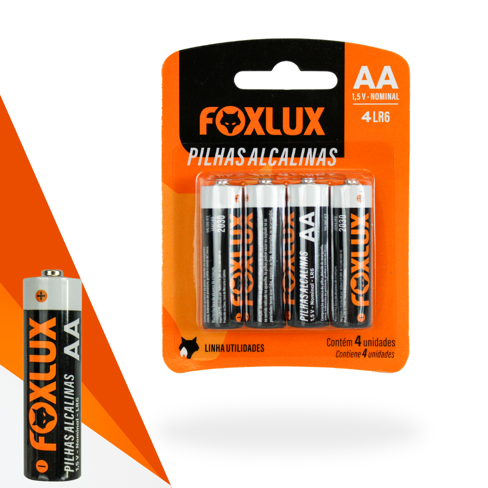 Pilha Alcalina Foxlux AA Pequena Com 4 Un | longa duração, energia confiável, desempenho constante