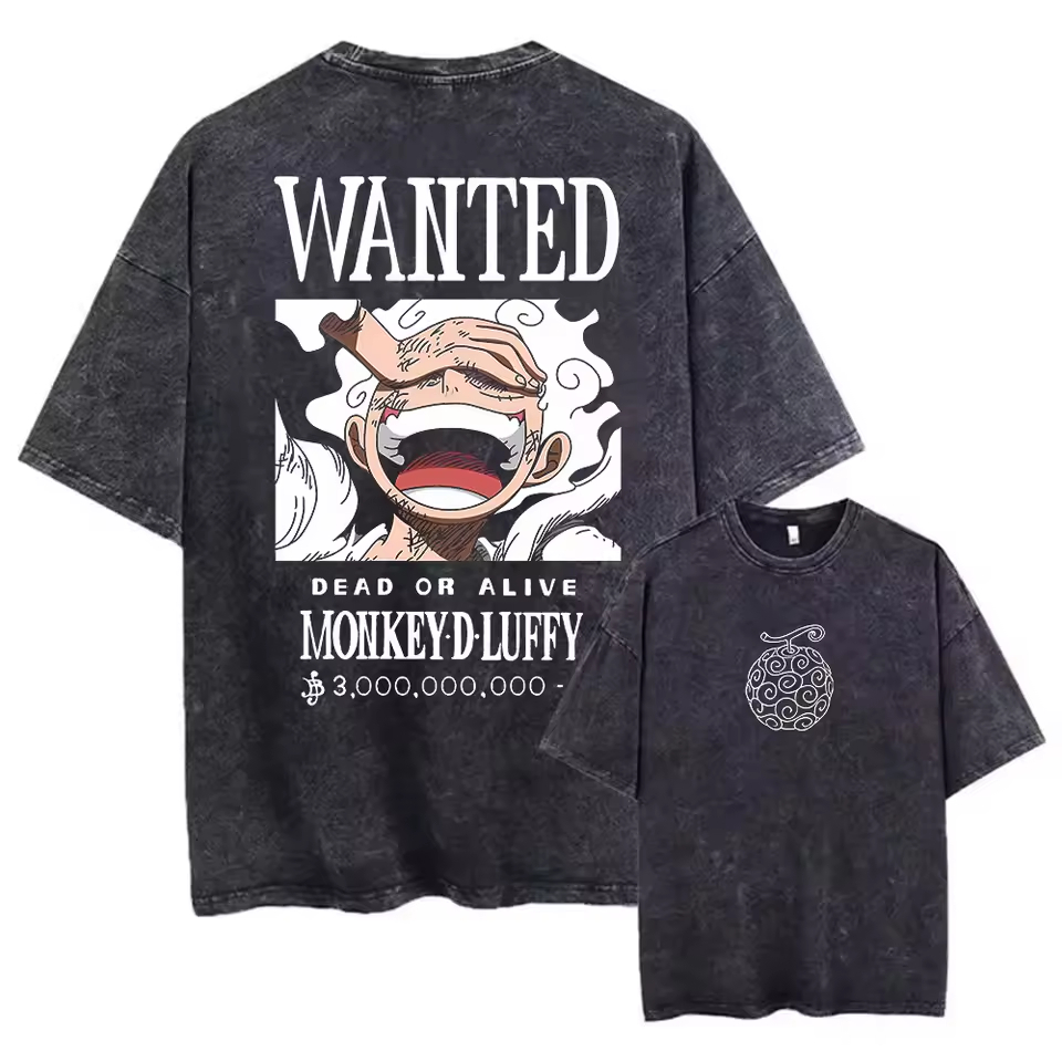 Camiseta Estonada Lavada Vintage Luffy Mugiwara Gear 5 Son God Straw Hat Crew Anime One Piece