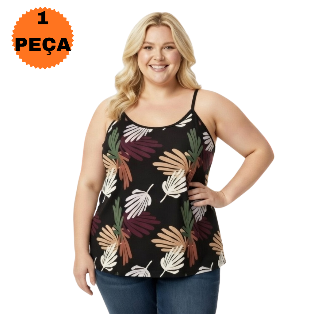 Blusinha feminina de alcinha liganete plus size G1 e G2 estampada cores e estampas variadas 1 peça