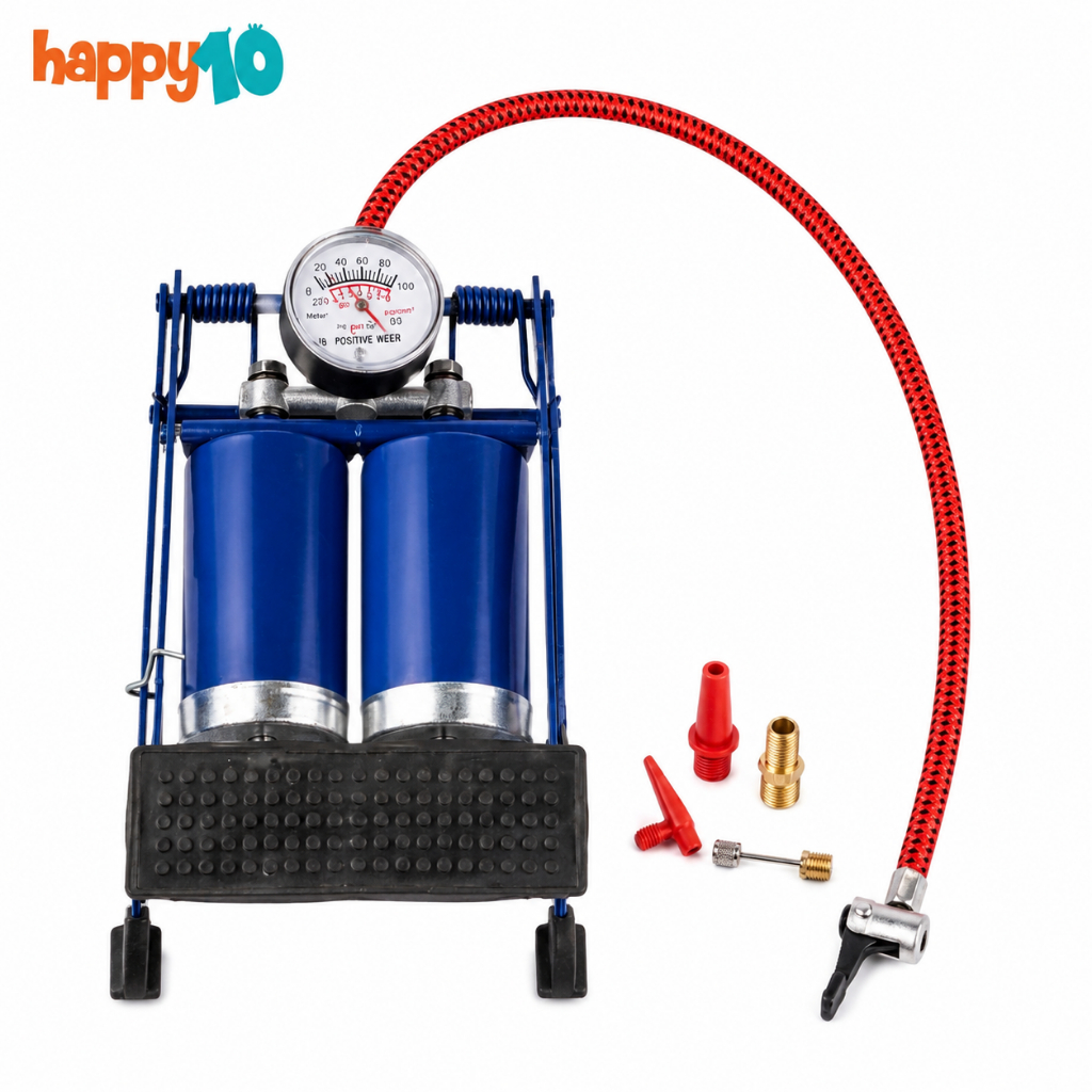 Bomba de Ar Pedal Duplo Cilindro Calibrador Pneu Carro Moto Bike Alta Pressão Com Manômetro