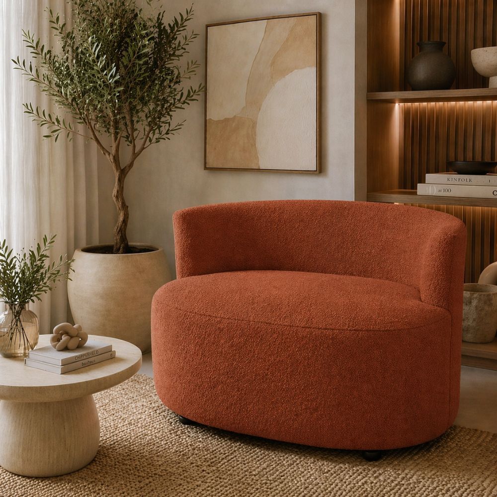 Sofá Poltrona Dami 1 Metro Compacto Estilo Clean Moderno Elegante Tecido Boucle Terracota