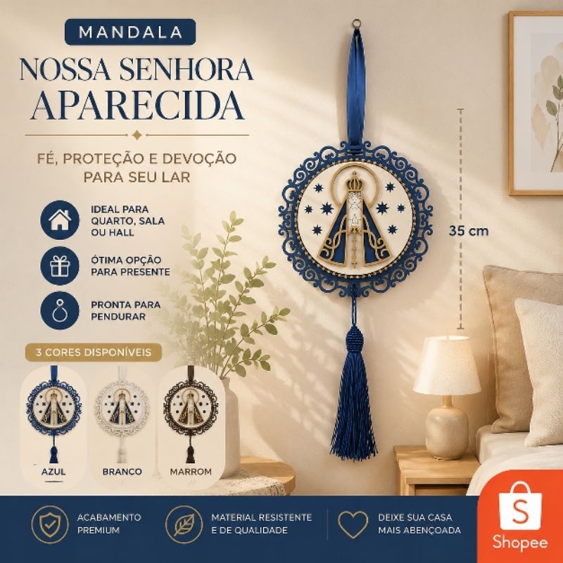 Mandala Adorno Nossa senhora Aparecida Porta Parede MDF Lembrança Religioso Católico