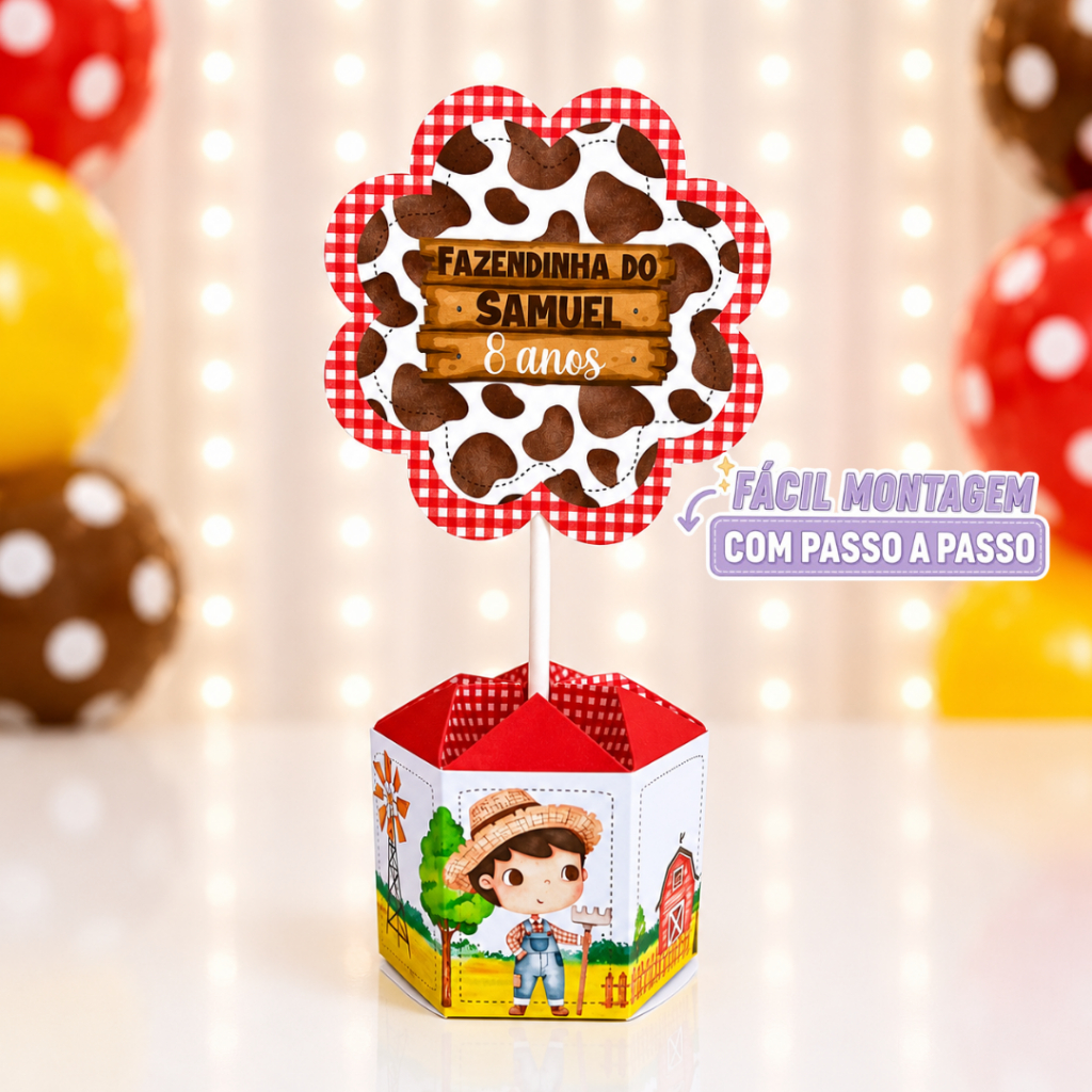 Centro de Mesa Fazendinha Pegue e Monte Personalizado | Decoração de Mesa | Lembrancinhas Festa Infantil 💜