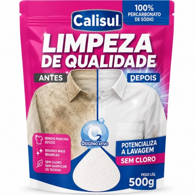 Percarbonato de Sódio calisul 500g a 2k Tira Manchas / Sem Cloro/ Multiuso/ Alta Qualidade/roupas brancas e coloridas