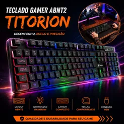 Teclado Gamer Semi Mecânico 100% com Fio Preto Abnt2 Usb Rgb Computador Videogame Titorion
