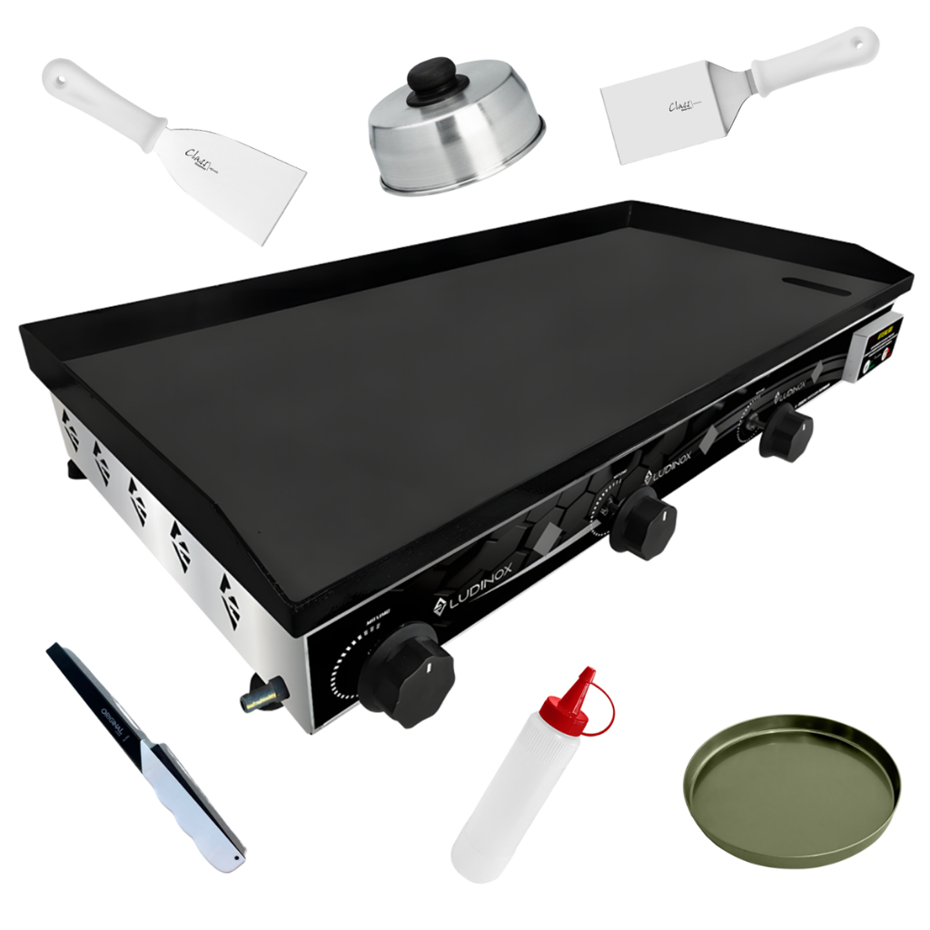 Chapa de Lanche Industrial Profissional 5mm à Gás 80x40cm + KIT ACESSÓRIOS