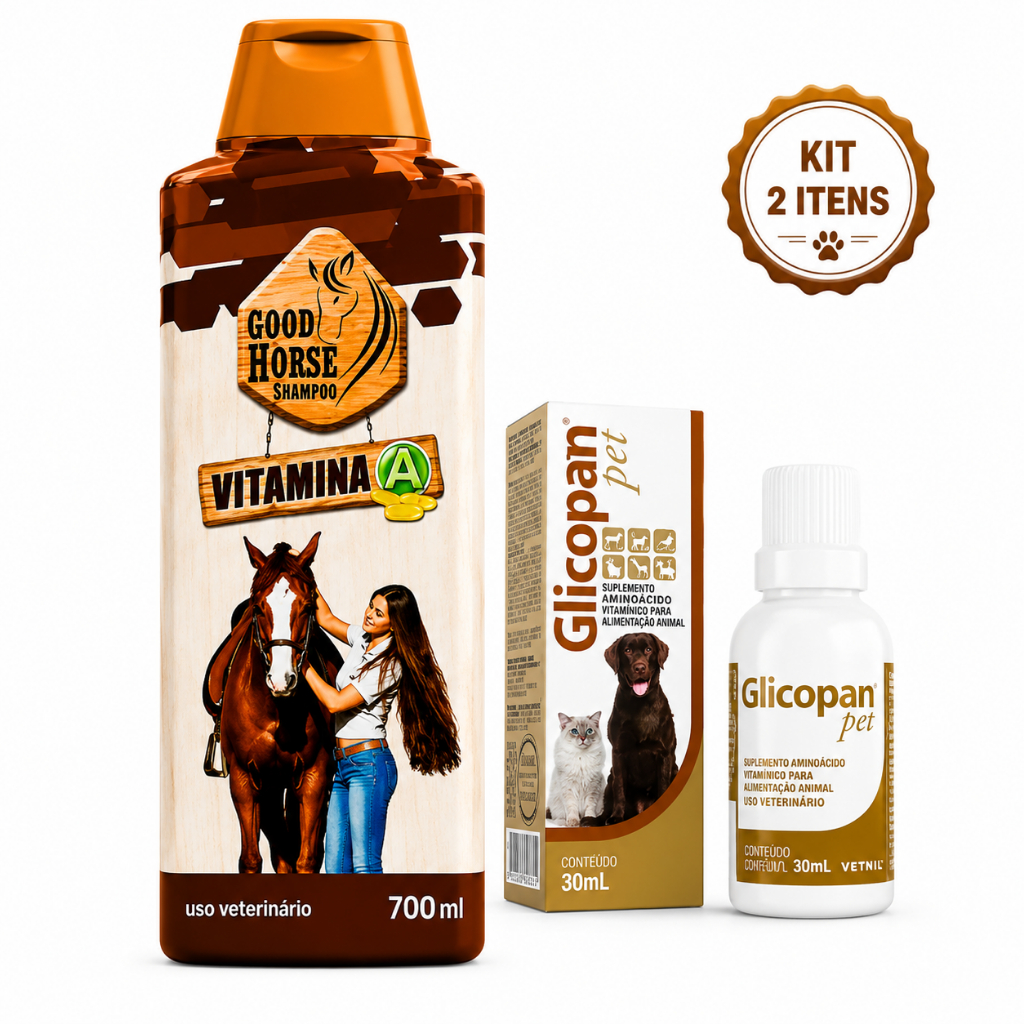 Kit Good Horse Vitamina A 700ml + Glicopan Pet 30ml Uso Veterinário