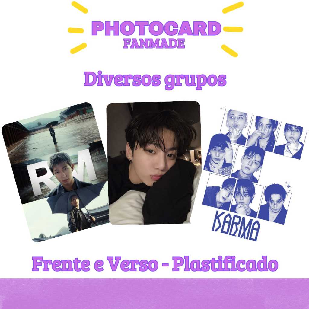 ✨ Photocard - Fotocard - Fanmade - Plastificado - Frente e Verso - BTS, Stray Kids, Twice, Katseye, Ateez