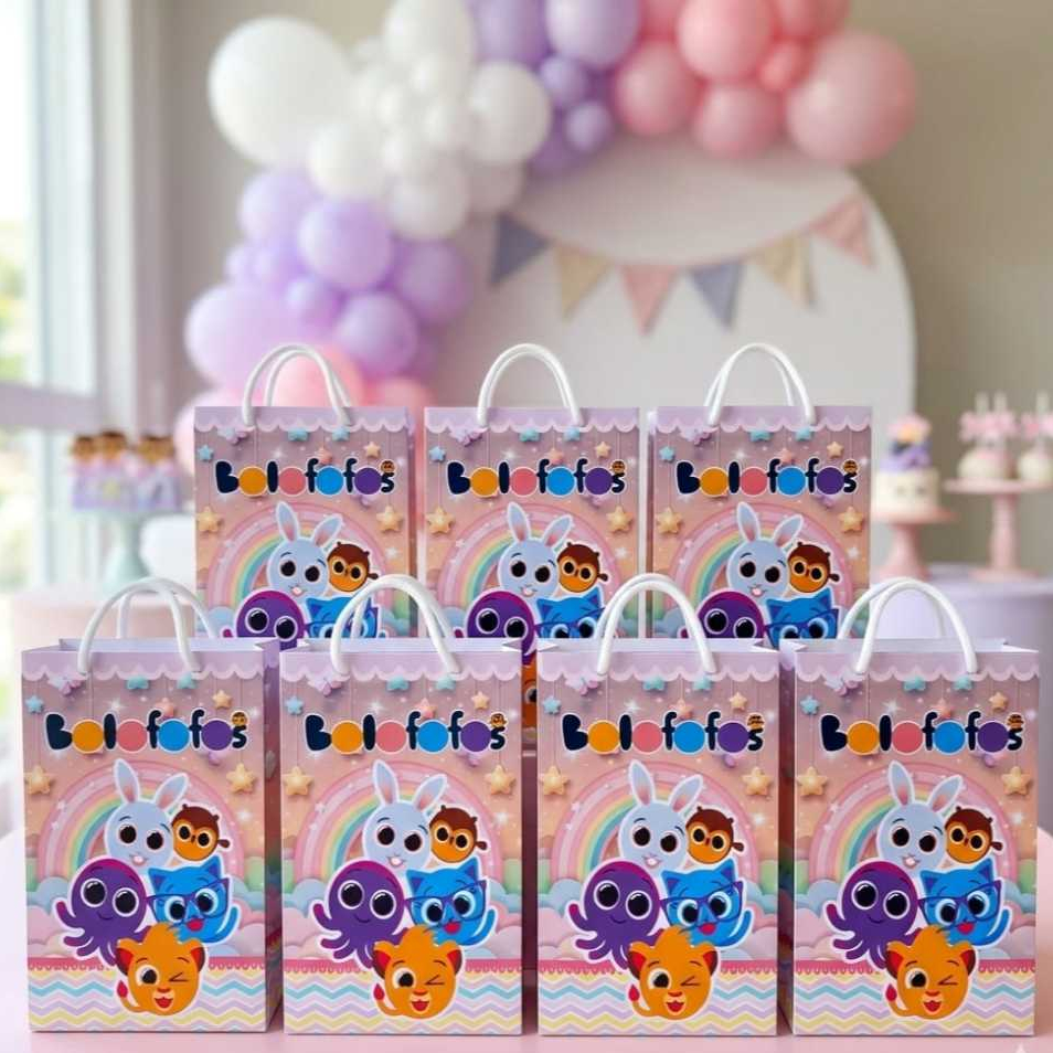 Sacolinhas Personalizadas tema Bolofofos meninas - Lembrancinha | Pegue e monte | Sacolinha surpresa P