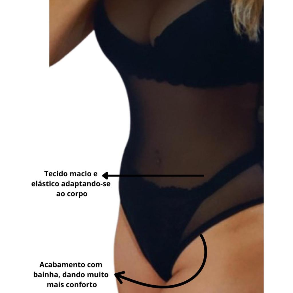 Body Tule Regata Feminino Transparente Com Gola Alta Marrom — imagem 2 de 2