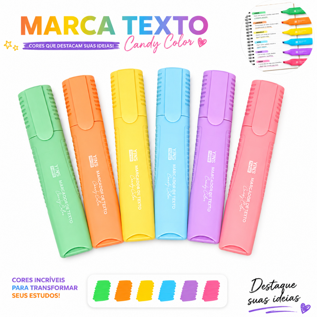 Kit 3/6 Marca Texto Caneta Marca Texto Colorido Tom Pastel Escolar Estudo Faculdade Resumo Concurso