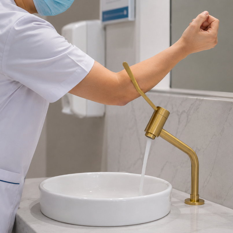 Torneira Clínica Consultório Bancada Alavanca Bica Baixa Cotovelo 5300 Dourado