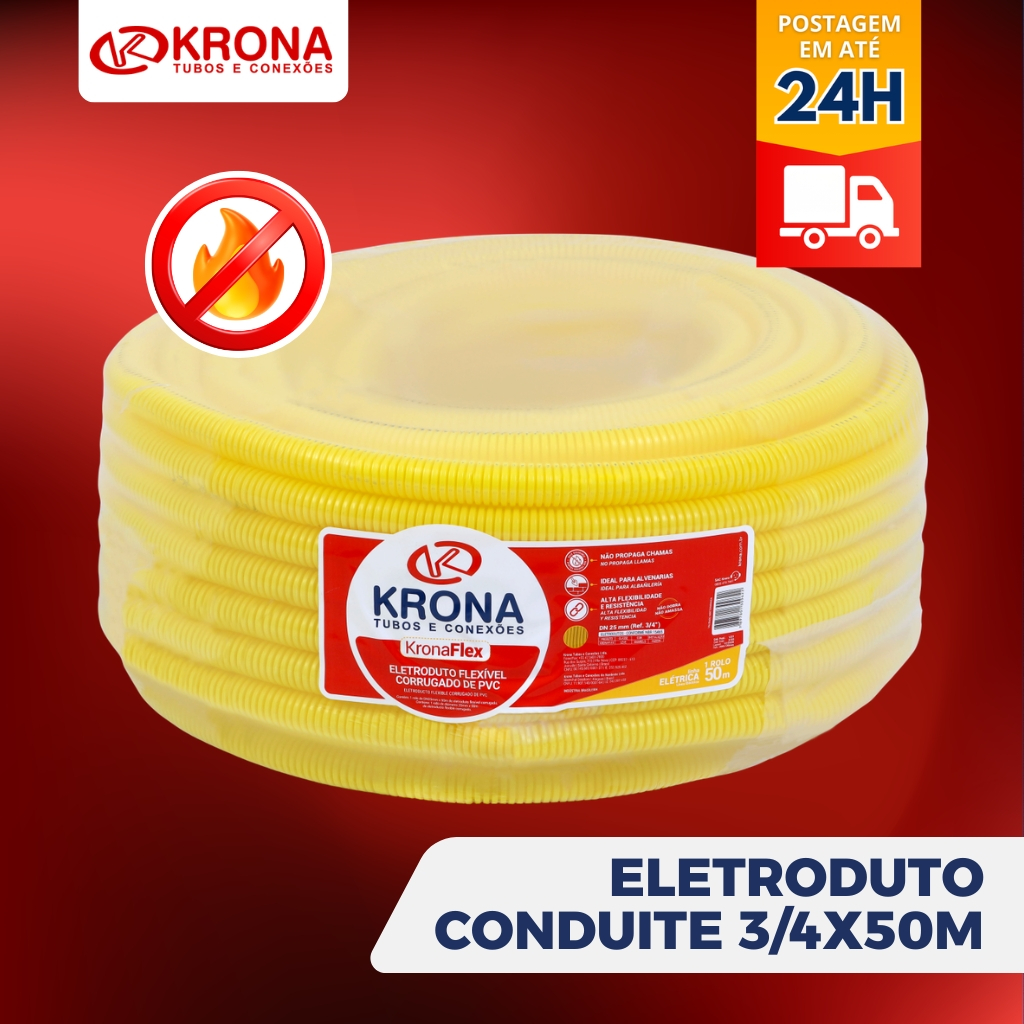 Conduite 3/4 X 50m Eletroduto Krona Original Rolo Mangueira Corrugada