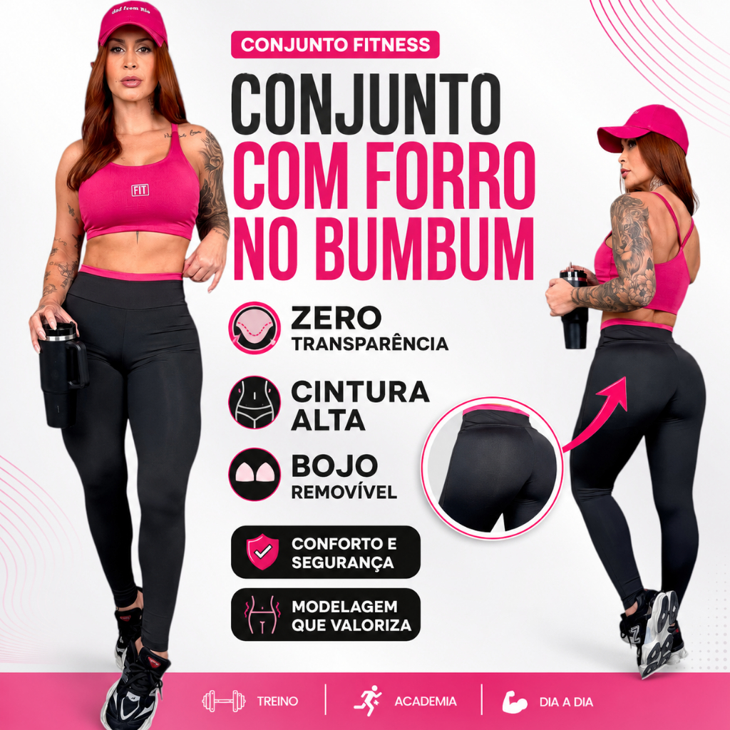 Conjunto Fit Academia Bicolor | Top e Calça Legging | Com Forro no Bumbum Zero Transparência