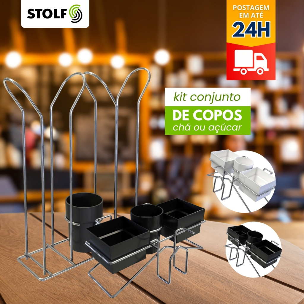 Kit Porta Sachê Mesa Açúcar + Porta Copos Chá Café 80/200ml