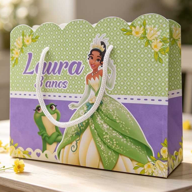 Sacolinha G Personalizada Princesa Tiana A Princesa e o Sapo lembrancinhas para festa  - PEGUE E MONTE
