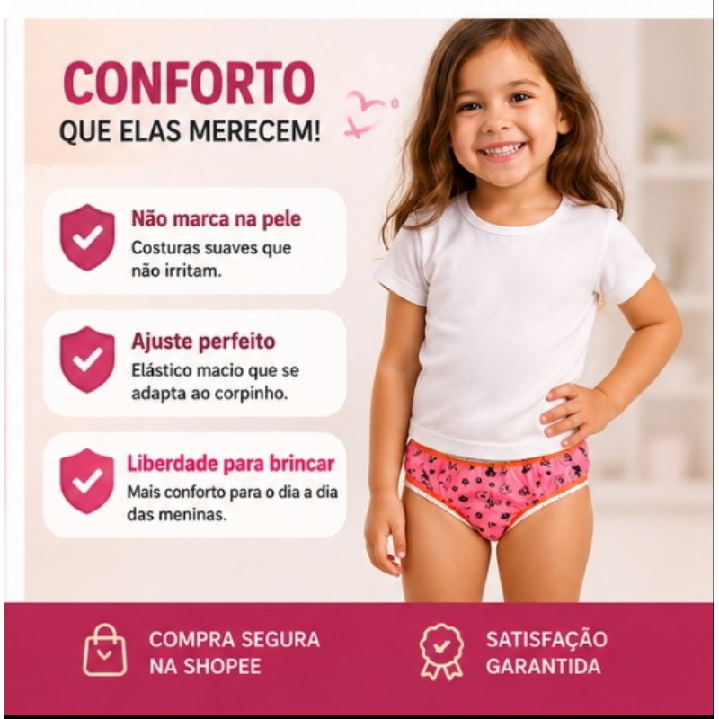 Kit 3 Calcinhas Infantis em Malha – Confortáveis, Macias e Respiráveis | Estampas Sortidas | Tamanhos P ao GG