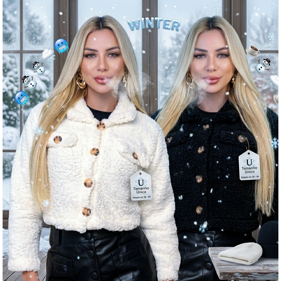 leva elastico de baixo Casaco Teddy Curto Cropped Pelinho Jaqueta Blusa de Frio Feminina Felpudo Ted Tedy Casaquinho2026