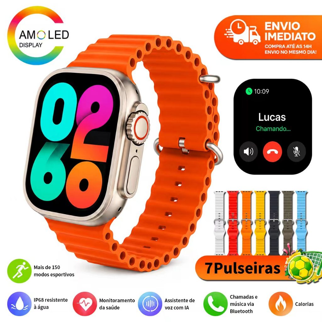 【Sete pulseiras】Smartwatch S20 Ultra MAX Series 11 Amoled Whatsapp Gps Nfc ChatGPT Relógio Smartwatch