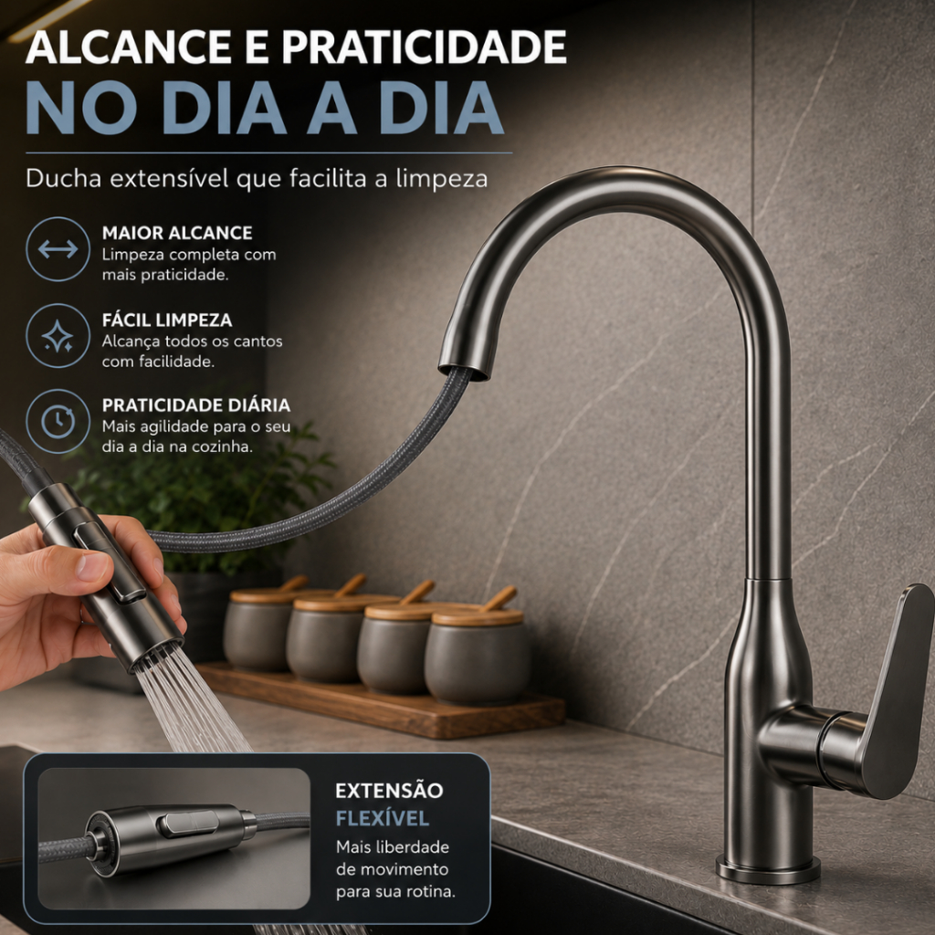Torneira para Pia de Cozinha Gourmet Extensível Torneira Monocomando Quente e Fria Bancada Aço Inox · foto 2