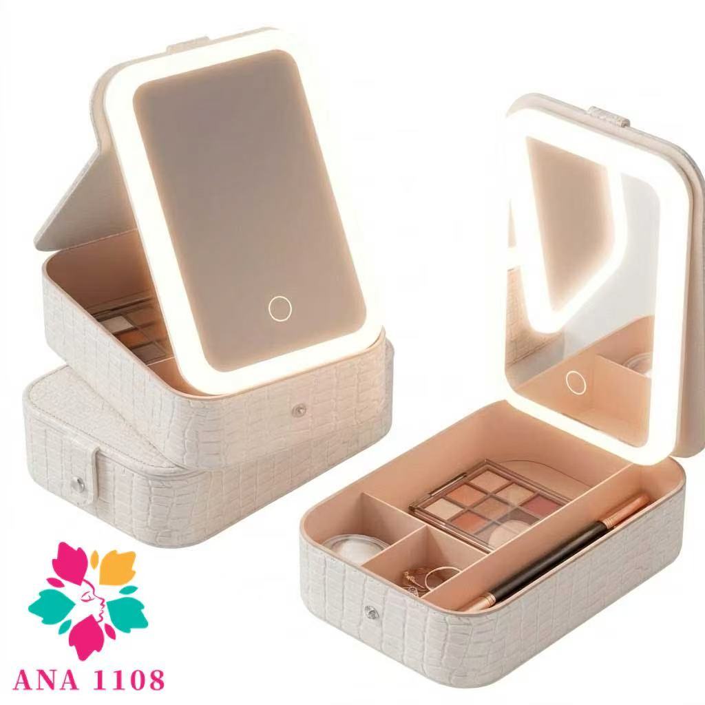 ANA1108 Caixa de Joias com Espelho (Mini ou Luxo LED) – Estojo Portátil de Viage
