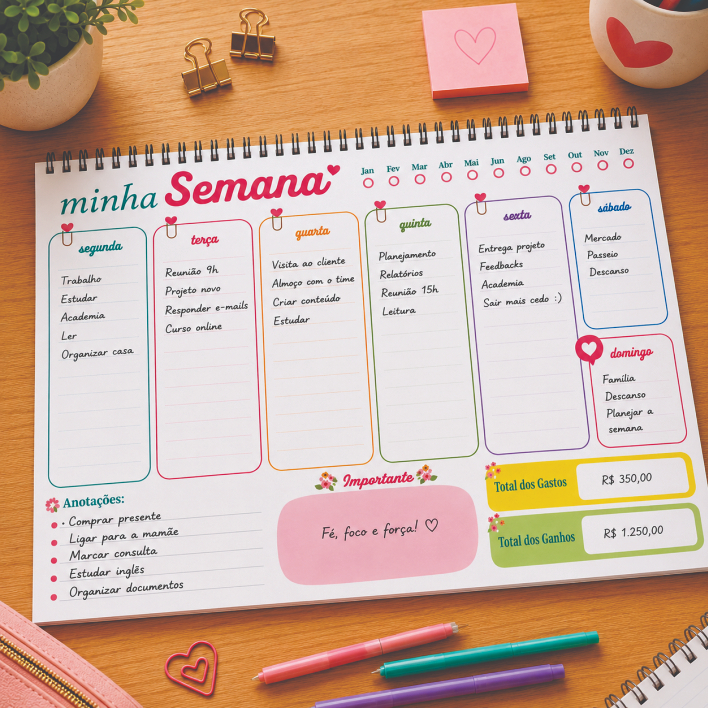 Planner 2027 Caderno de Anotações Planejamento Semanal Planner Semanal Bloco de Notas
