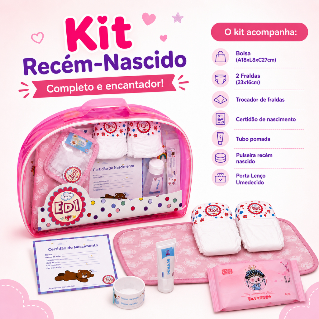 Kit Recém Nascido Bebe Reborn Acessórios Bonecas Bolsa Maternidade Fralda Trocador Pomada Brinquedos