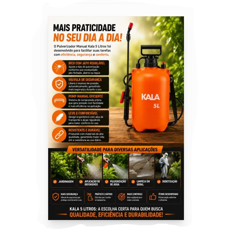Pulverizador Compressão Prévia Kala 5 Litros Manual Com Bico Regulável — imagem 2 de 2