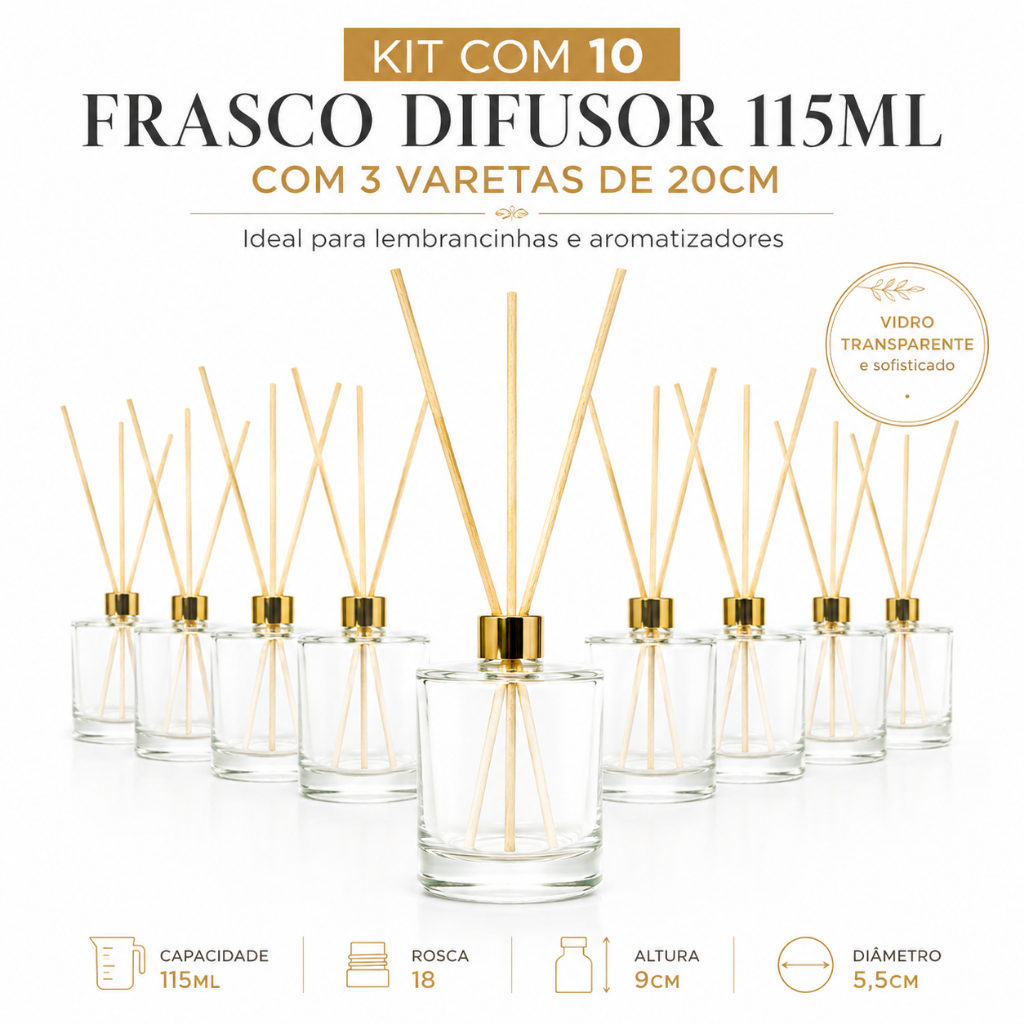Kit 10 Frascos Aromatizador 115ml Com Varetas Difusor De Ambiente Lembrancinha Casamento Maternidade