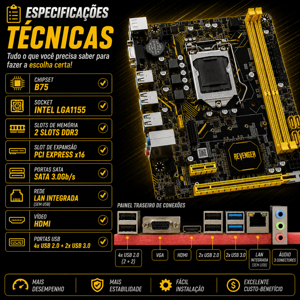 Placa-Mãe Revenger B75 Intel LGA1155 DDR3