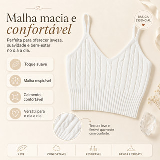 Cropped Tank Top Knitted Braided Detail Basic Bloggers Various Colors Plus Size Verão Inverno Frete Grátis
