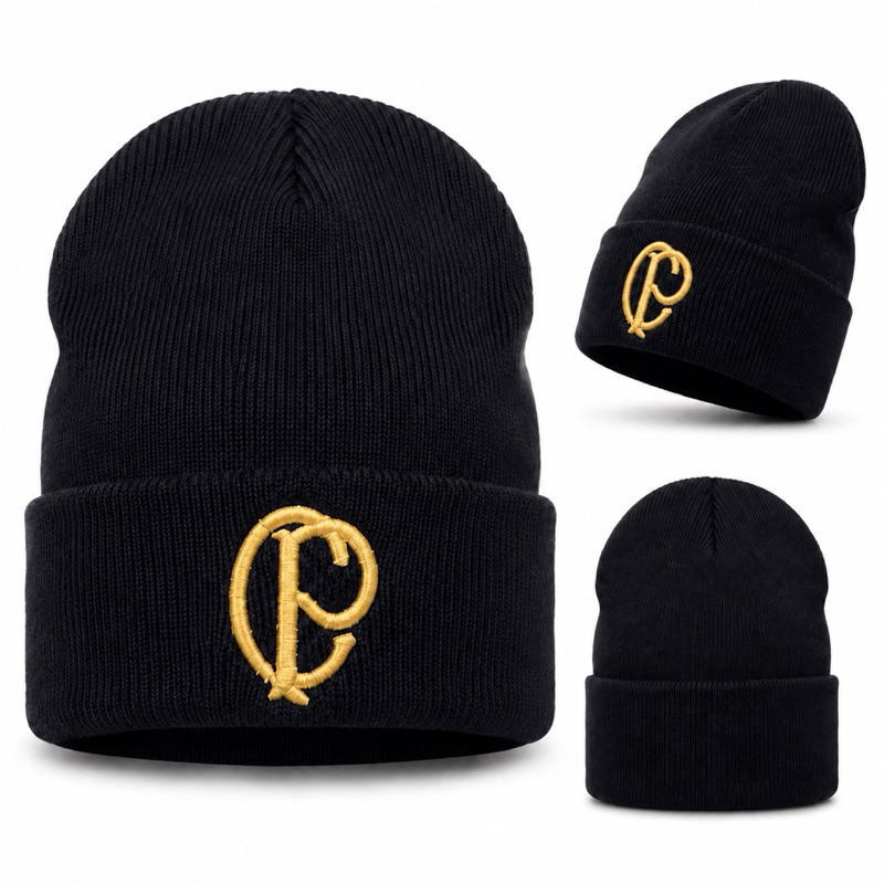 Touca Gorro Corinthians Unissex em Tricot Preta com Bordado Dourado – Inverno Casual
