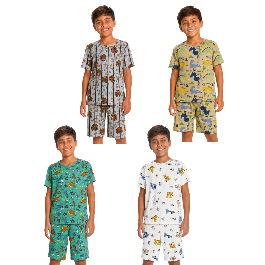 Conjunto Pijama Sortido Verão Infantil Menino 100% Algodão Tamanho 1 ao 10 anos