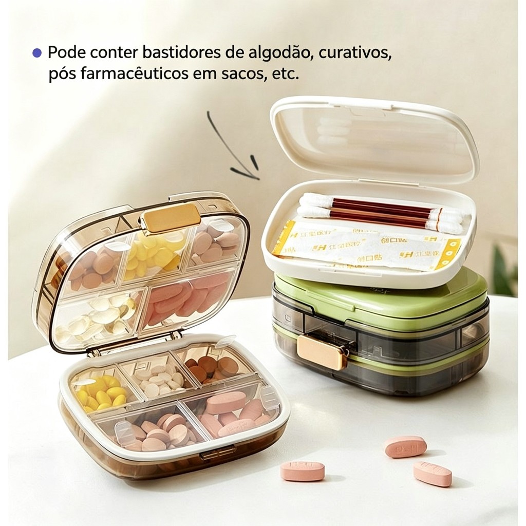 Caixa organizadora de Remédios com Divisórias Portátil Compacto Resistente para Bolsa Viagem