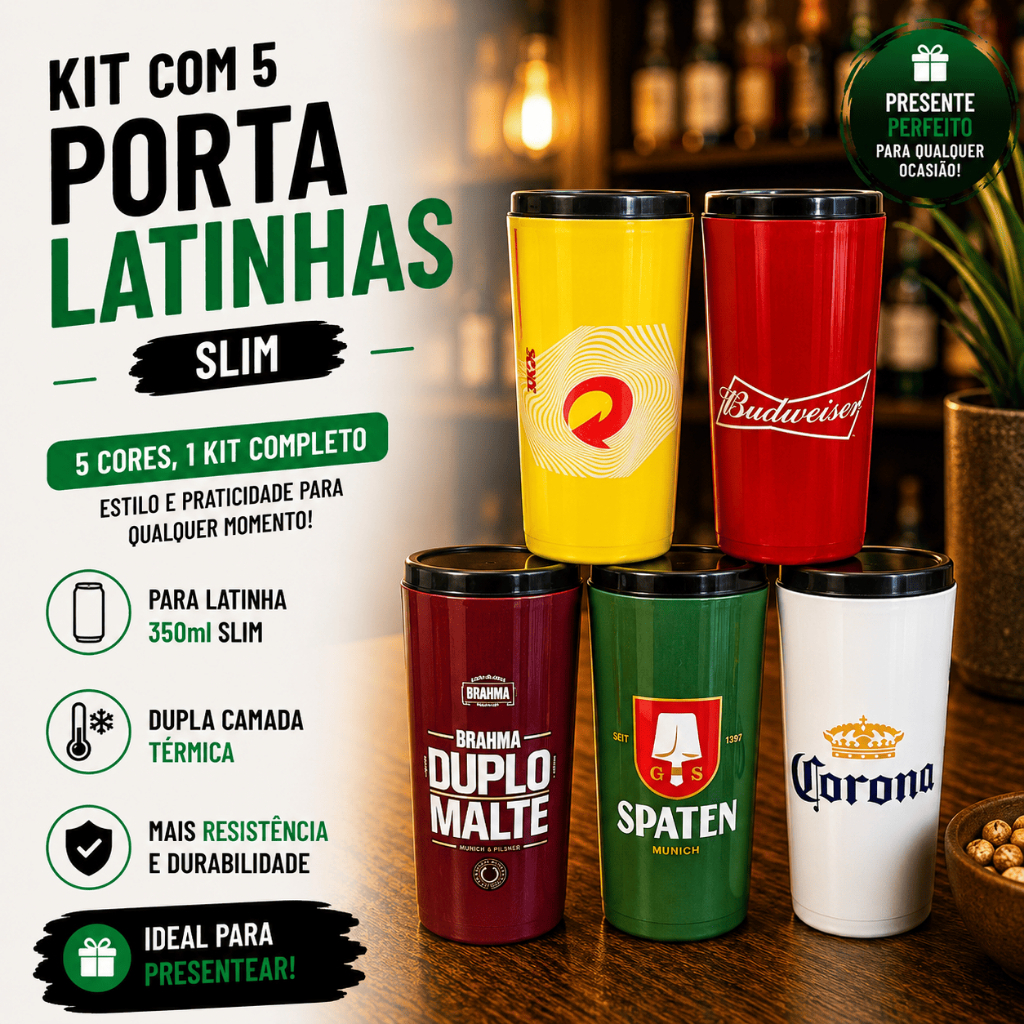 Kit 5 Porta Lata Fina Slim 350ml Suporte Cerveja Térmico Império Personalizados